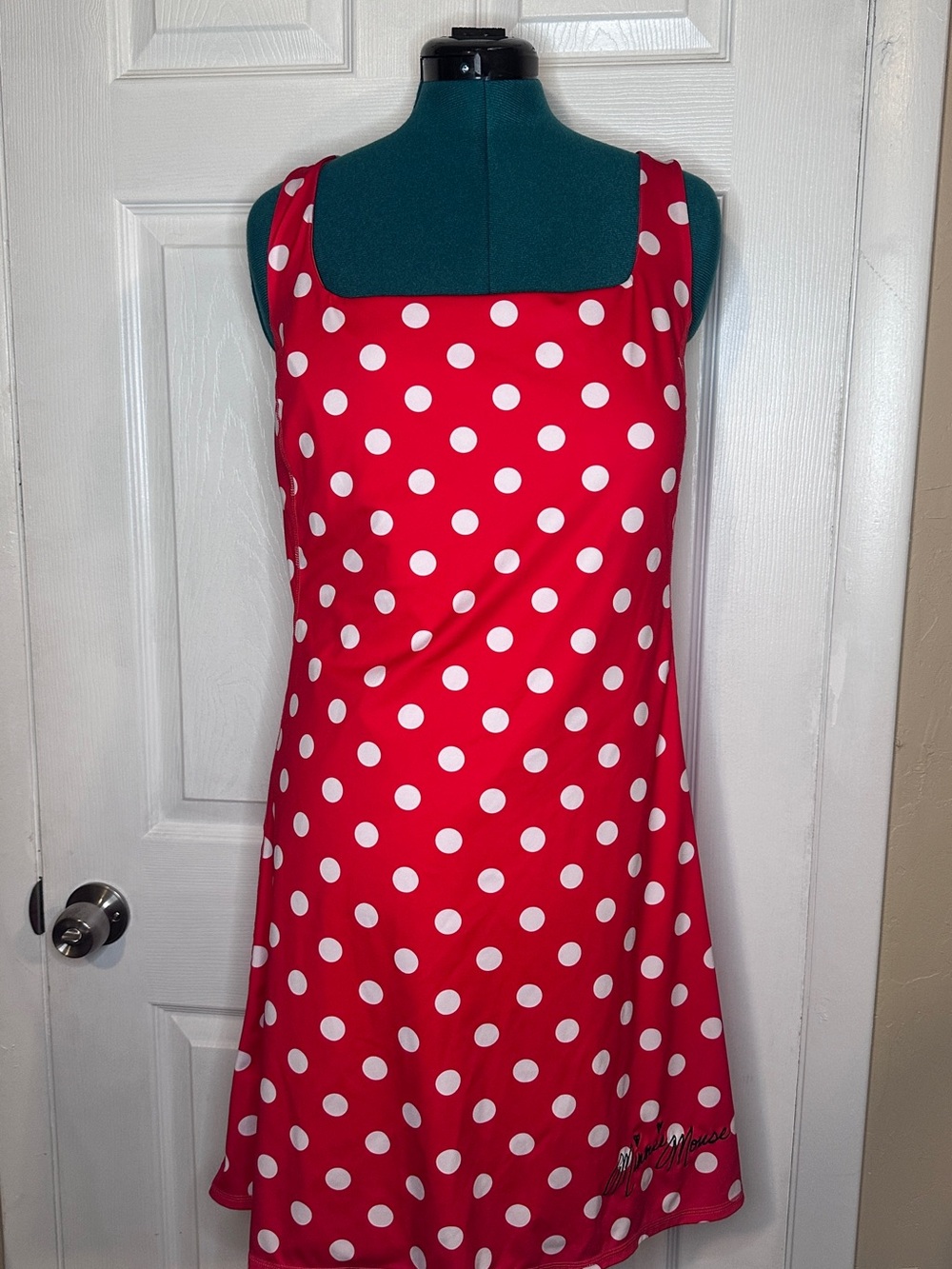 Disney Red and White Polka Dot Sleeveless Dress with Built in Shorts and Bra